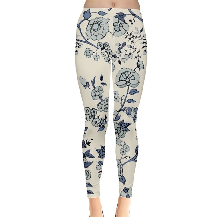 Vintage Background Blue Roses Rose Pattern Retro Leggings 