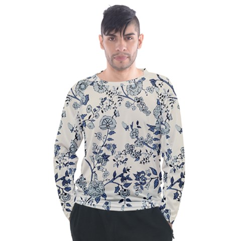 Vintage Background Blue Roses Rose Pattern Retro Men s Long Sleeve Raglan Tee by Semog4