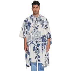 Vintage Background Blue Roses Rose Pattern Retro Men s Hooded Rain Ponchos