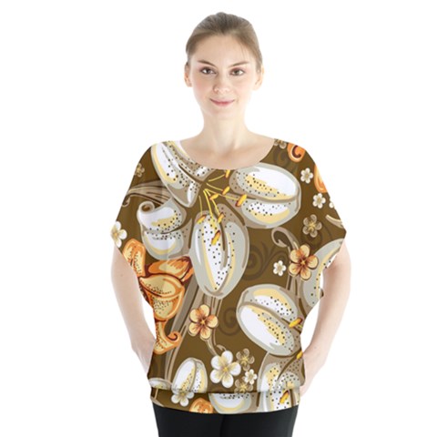 Flowers Pattern Floral Patterns Decorative Art Batwing Chiffon Blouse by Semog4