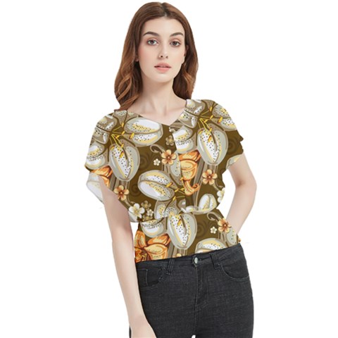 Flowers Pattern Floral Patterns Decorative Art Butterfly Chiffon Blouse by Semog4