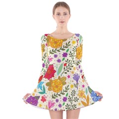 Colorful Flowers Pattern Abstract Patterns Floral Patterns Long Sleeve Velvet Skater Dress by Semog4