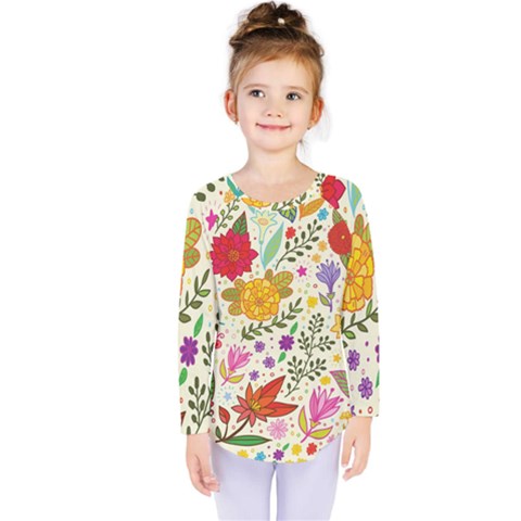 Colorful Flowers Pattern Abstract Patterns Floral Patterns Kids  Long Sleeve Tee by Semog4