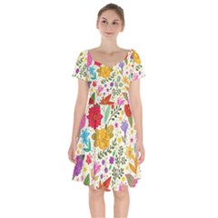 Colorful Flowers Pattern Abstract Patterns Floral Patterns Short Sleeve Bardot Dress by Semog4