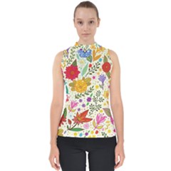 Colorful Flowers Pattern Abstract Patterns Floral Patterns Mock Neck Shell Top by Semog4