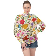 Colorful Flowers Pattern Abstract Patterns Floral Patterns High Neck Long Sleeve Chiffon Top by Semog4