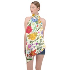 Colorful Flowers Pattern Abstract Patterns Floral Patterns Halter Asymmetric Satin Top by Semog4