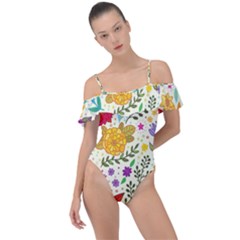 Colorful Flowers Pattern Abstract Patterns Floral Patterns Frill Detail One Piece Swimsuit by Semog4