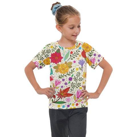 Colorful Flowers Pattern Abstract Patterns Floral Patterns Kids  Mesh Piece Tee by Semog4