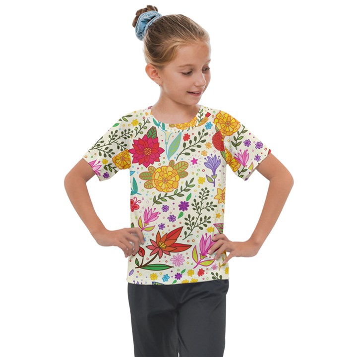 Colorful Flowers Pattern Abstract Patterns Floral Patterns Kids  Mesh Piece Tee