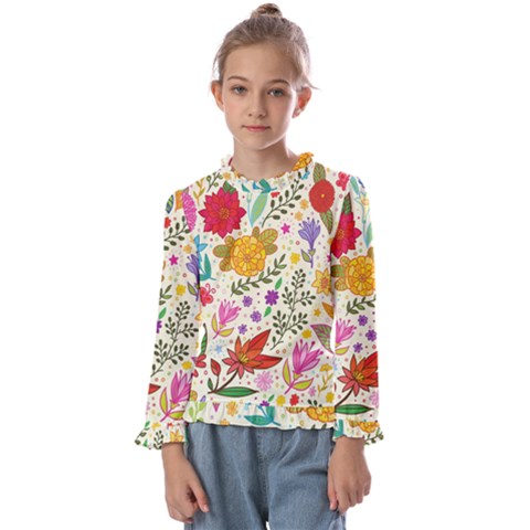 Colorful Flowers Pattern Abstract Patterns Floral Patterns Kids  Frill Detail Tee by Semog4