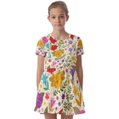 Colorful Flowers Pattern Abstract Patterns Floral Patterns Kids  Short Sleeve Pinafore Style Dress