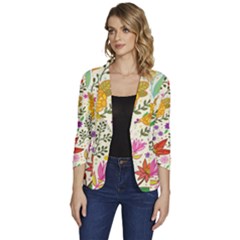 Colorful Flowers Pattern Abstract Patterns Floral Patterns Women s One-button 3/4 Sleeve Short Jacket