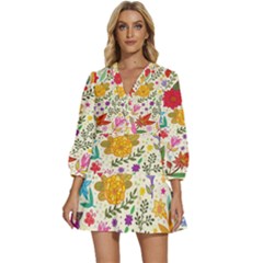 Colorful Flowers Pattern Abstract Patterns Floral Patterns V-neck Placket Mini Dress by Semog4