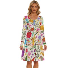 Colorful Flowers Pattern Abstract Patterns Floral Patterns Long Sleeve Dress With Pocket by Semog4