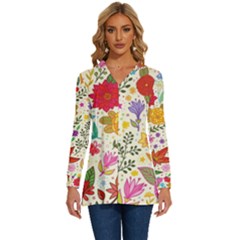 Colorful Flowers Pattern Abstract Patterns Floral Patterns Long Sleeve Drawstring Hooded Top