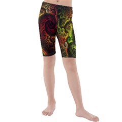 Green And Red Lights Wallpaper Fractal Digital Art Artwork Kids  Mid Length Swim Shorts by Semog4