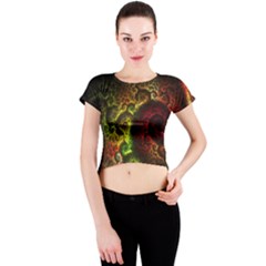 Green And Red Lights Wallpaper Fractal Digital Art Artwork Crew Neck Crop Top by Semog4