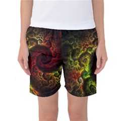 Green And Red Lights Wallpaper Fractal Digital Art Artwork Women s Basketball Shorts by Semog4