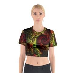 Green And Red Lights Wallpaper Fractal Digital Art Artwork Cotton Crop Top by Semog4