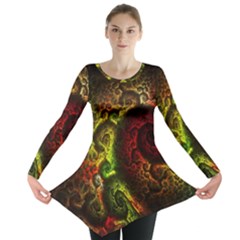 Green And Red Lights Wallpaper Fractal Digital Art Artwork Long Sleeve Tunic  by Semog4