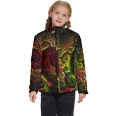 Green And Red Lights Wallpaper Fractal Digital Art Artwork Kids  Puffer Bubble Jacket Coat by Semog4