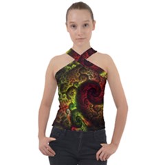 Green And Red Lights Wallpaper Fractal Digital Art Artwork Cross Neck Velour Top by Semog4