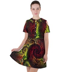 Green And Red Lights Wallpaper Fractal Digital Art Artwork Short Sleeve Shoulder Cut Out Dress  by Semog4