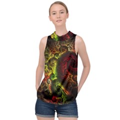 Green And Red Lights Wallpaper Fractal Digital Art Artwork High Neck Satin Top by Semog4