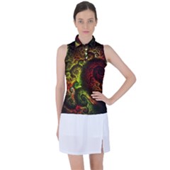 Green And Red Lights Wallpaper Fractal Digital Art Artwork Women s Sleeveless Polo Tee by Semog4