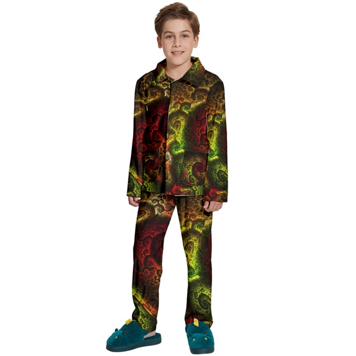 Green And Red Lights Wallpaper Fractal Digital Art Artwork Kids  Long Sleeve Velvet Pajamas Set