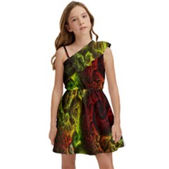 Green And Red Lights Wallpaper Fractal Digital Art Artwork Kids  One Shoulder Party Dress by Semog4