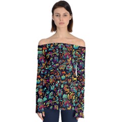 Cartoon Monster Pattern Abstract Background Off Shoulder Long Sleeve Top by Semog4