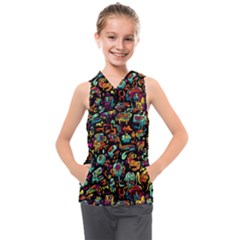 Cartoon Monster Pattern Abstract Background Kids  Sleeveless Hoodie by Semog4