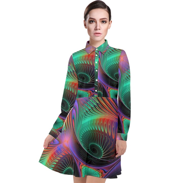 Circle Art 3d Artwork Graphics Vortex Colorful Digital Art Long Sleeve Chiffon Shirt Dress