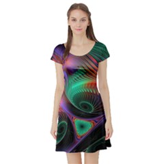 Circle Art 3d Artwork Graphics Vortex Colorful Digital Art Short Sleeve Skater Dress by Semog4