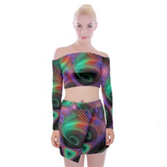 Circle Art 3d Artwork Graphics Vortex Colorful Digital Art Off Shoulder Top With Mini Skirt Set by Semog4