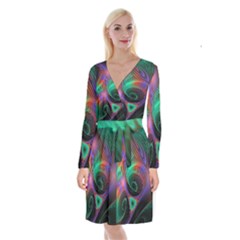 Circle Art 3d Artwork Graphics Vortex Colorful Digital Art Long Sleeve Velvet Front Wrap Dress by Semog4