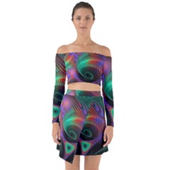 Circle Art 3d Artwork Graphics Vortex Colorful Digital Art Off Shoulder Top With Skirt Set by Semog4