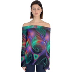 Circle Art 3d Artwork Graphics Vortex Colorful Digital Art Off Shoulder Long Sleeve Top by Semog4