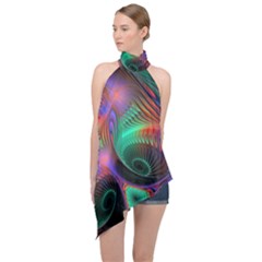 Circle Art 3d Artwork Graphics Vortex Colorful Digital Art Halter Asymmetric Satin Top by Semog4