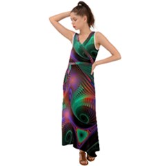 Circle Art 3d Artwork Graphics Vortex Colorful Digital Art V-neck Chiffon Maxi Dress by Semog4