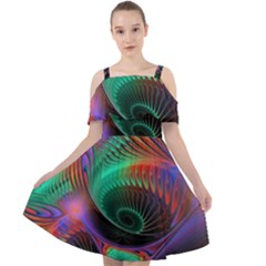 Circle Art 3d Artwork Graphics Vortex Colorful Digital Art Cut Out Shoulders Chiffon Dress by Semog4