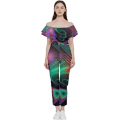 Circle Art 3d Artwork Graphics Vortex Colorful Digital Art Off Shoulder Ruffle Top Jumpsuit by Semog4