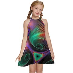 Circle Art 3d Artwork Graphics Vortex Colorful Digital Art Kids  Halter Collar Waist Tie Chiffon Dress by Semog4