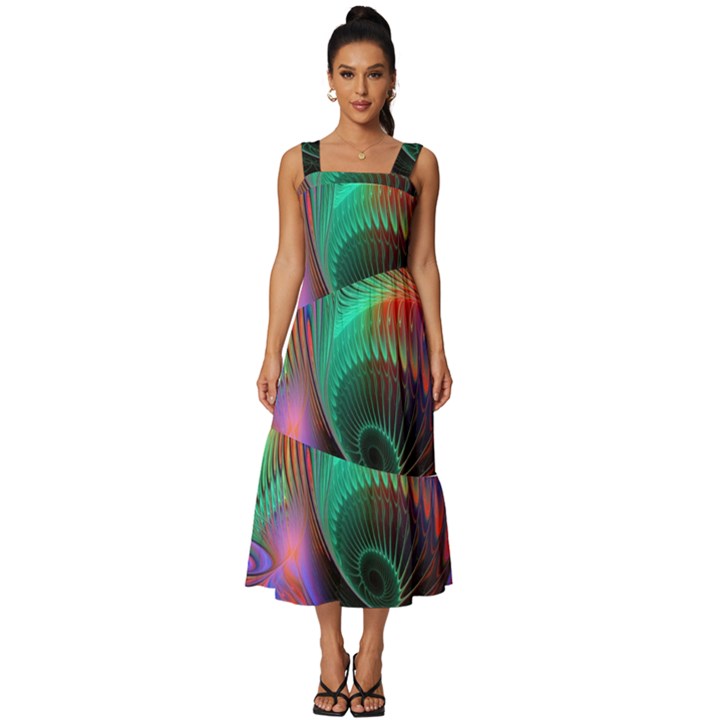 Circle Art 3d Artwork Graphics Vortex Colorful Digital Art Square Neckline Tiered Midi Dress