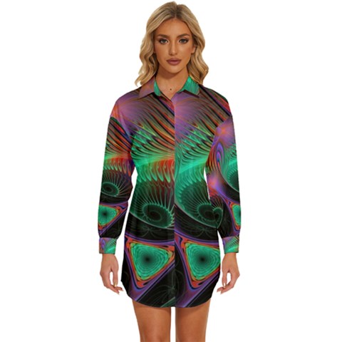 Circle Art 3d Artwork Graphics Vortex Colorful Digital Art Womens Long Sleeve Shirt Dress by Semog4