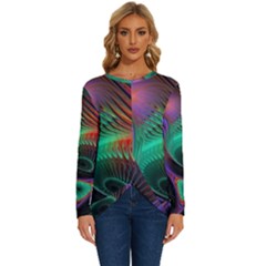 Circle Art 3d Artwork Graphics Vortex Colorful Digital Art Long Sleeve Crew Neck Pullover Top by Semog4