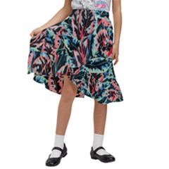 Leaves Leaf Pattern Patterns Colorfu Kids  Ruffle Flared Wrap Midi Skirt