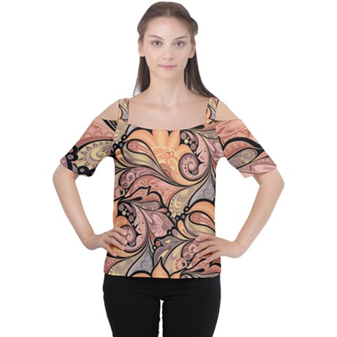 Colorful Paisley Background Artwork Paisley Patterns Cutout Shoulder Tee by Semog4